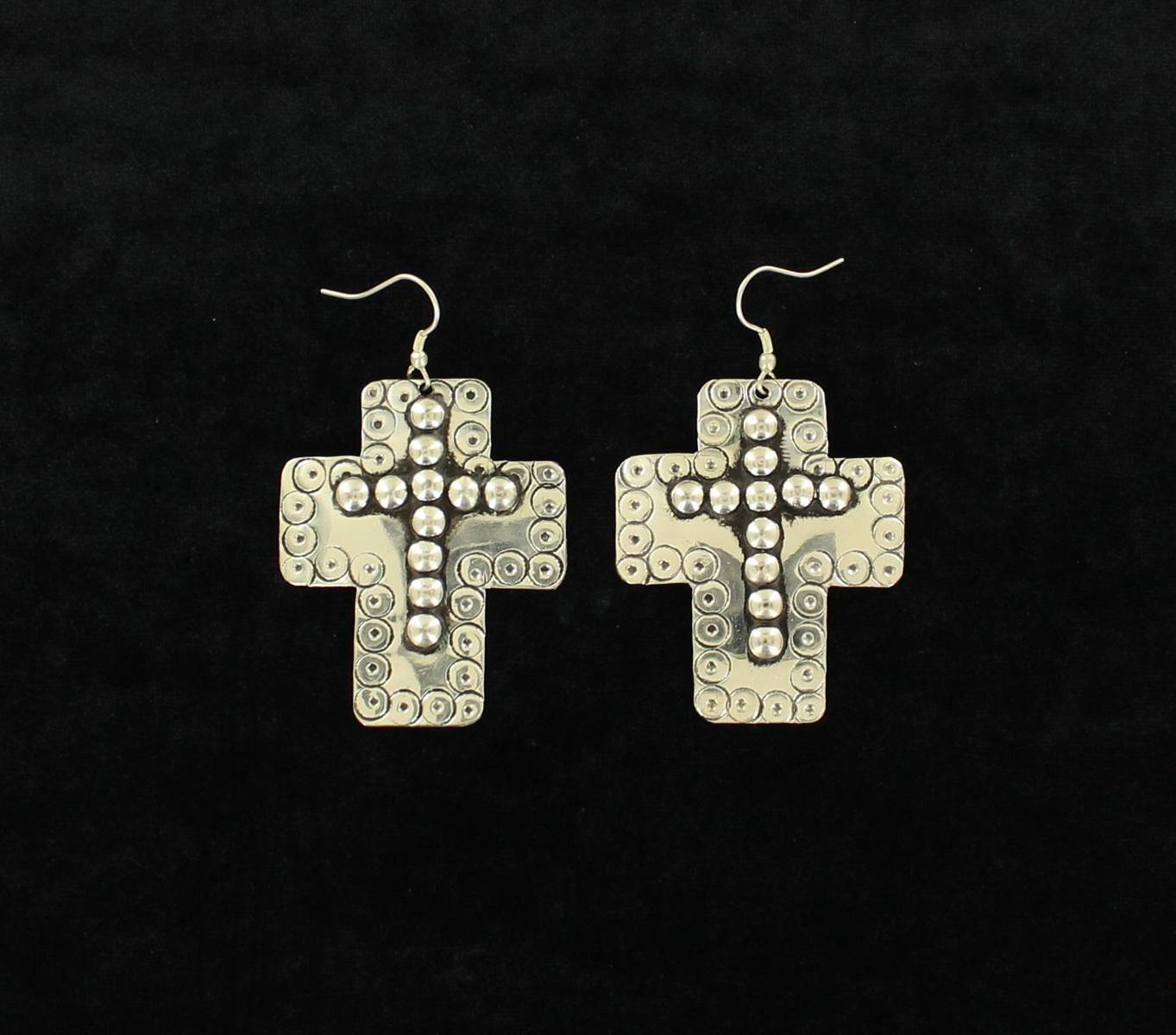 Blazin Roxx Large Embossed Cross Stone Earrings