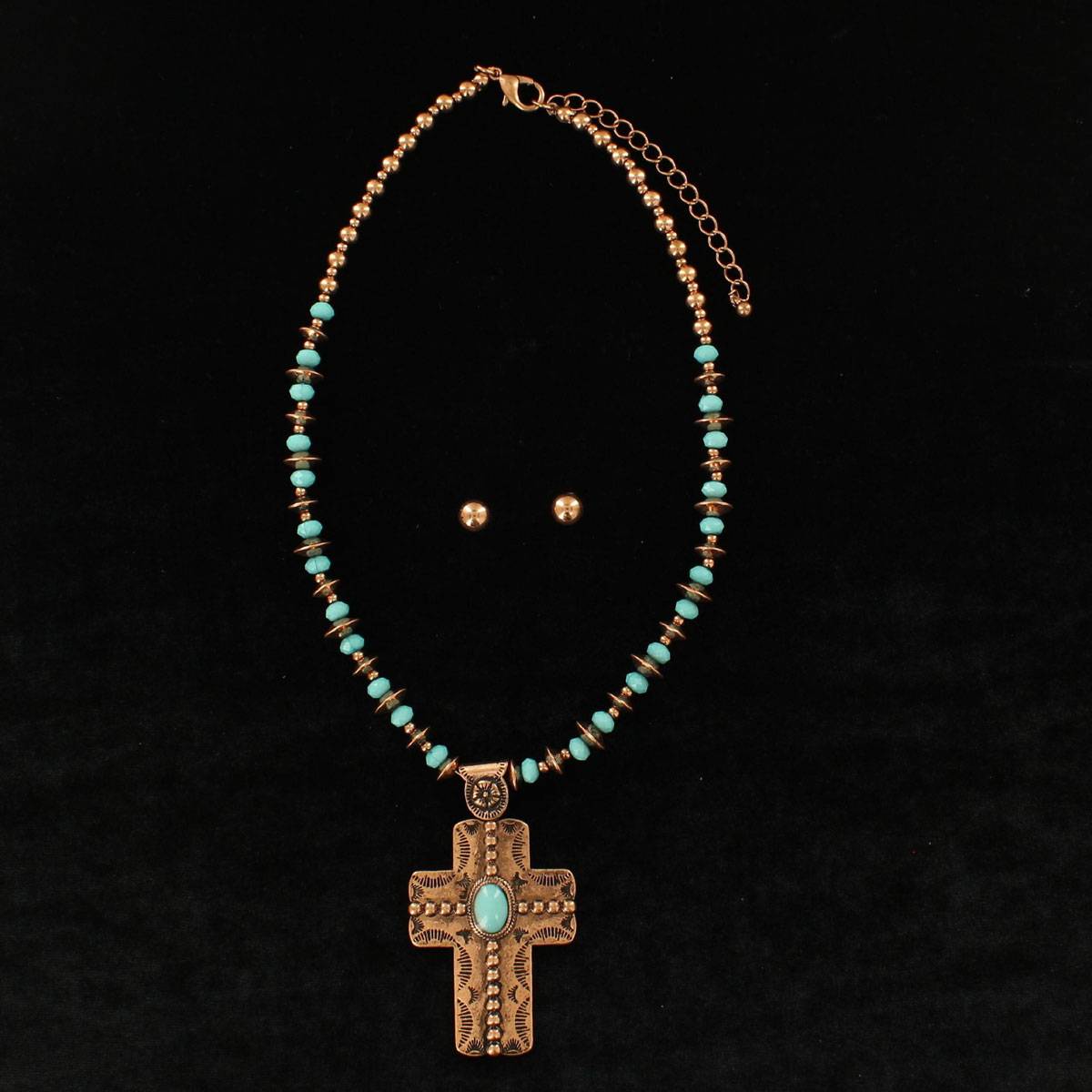 Blazin Roxx Stone Disc Chain With Stone Cross Embossed Pendant