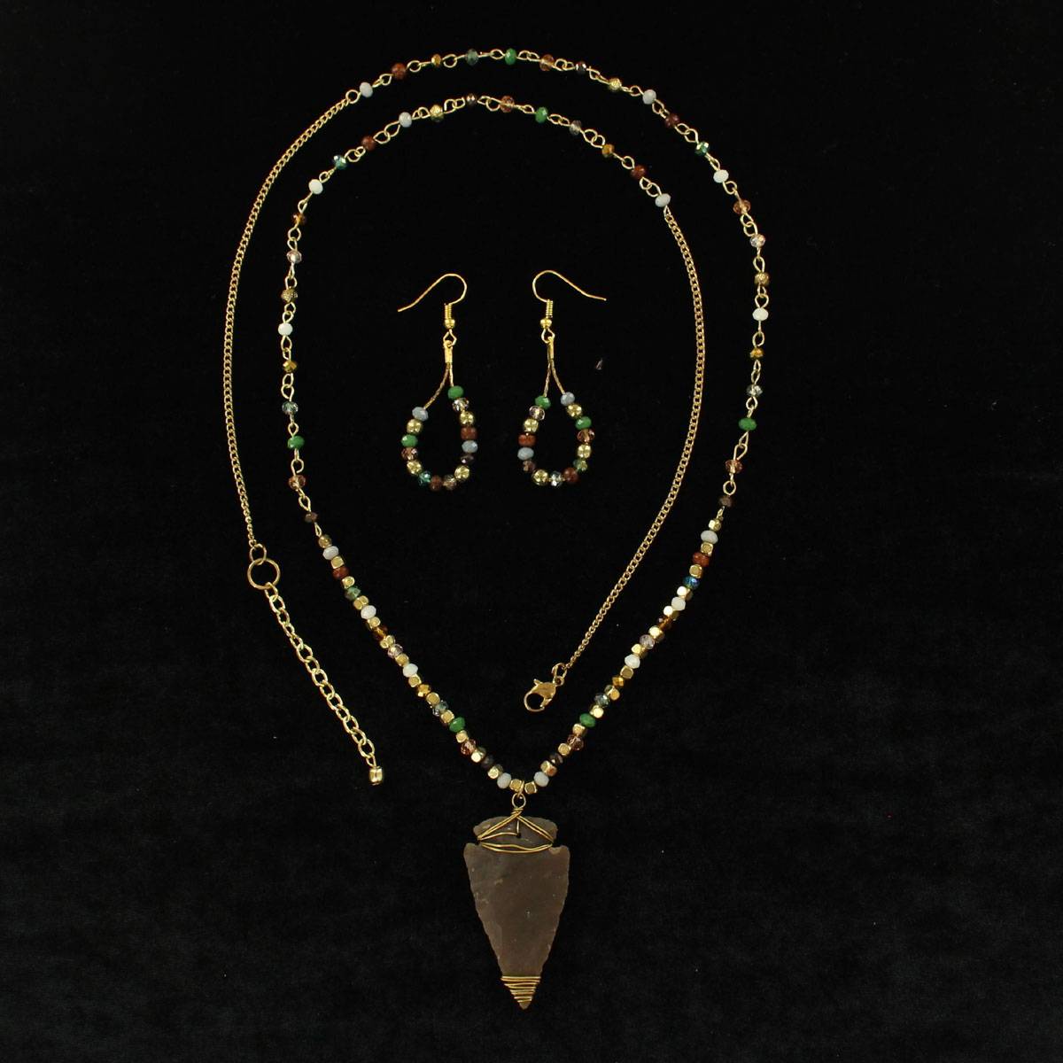 Blazin Roxx Beaded Chain Arrowhead Necklace And Earrings Set