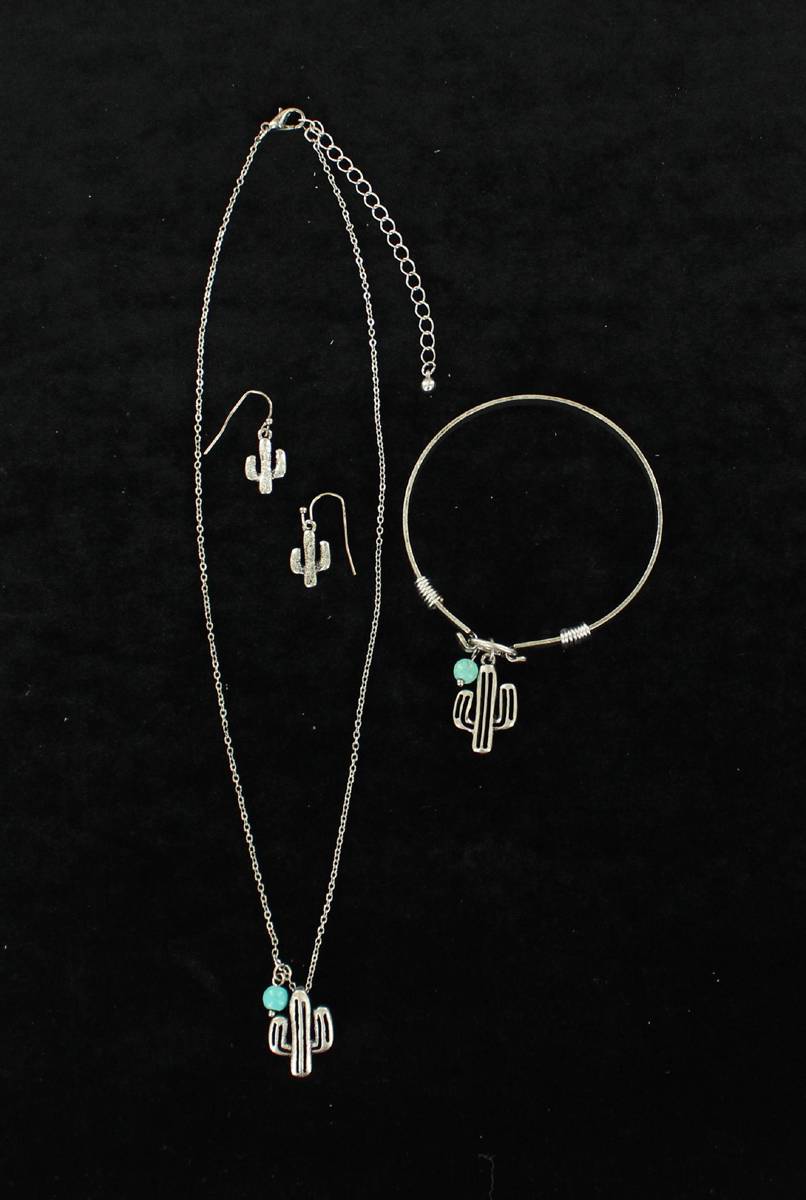 Blazin Roxx Cactus Necklace, Earrings And Bracelet Set