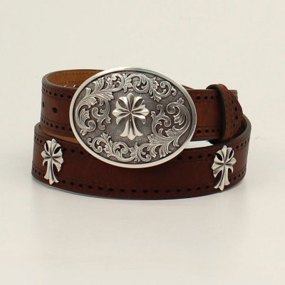 ladies cross concho ariat perforated oval belt edge buckle belts riding apparel