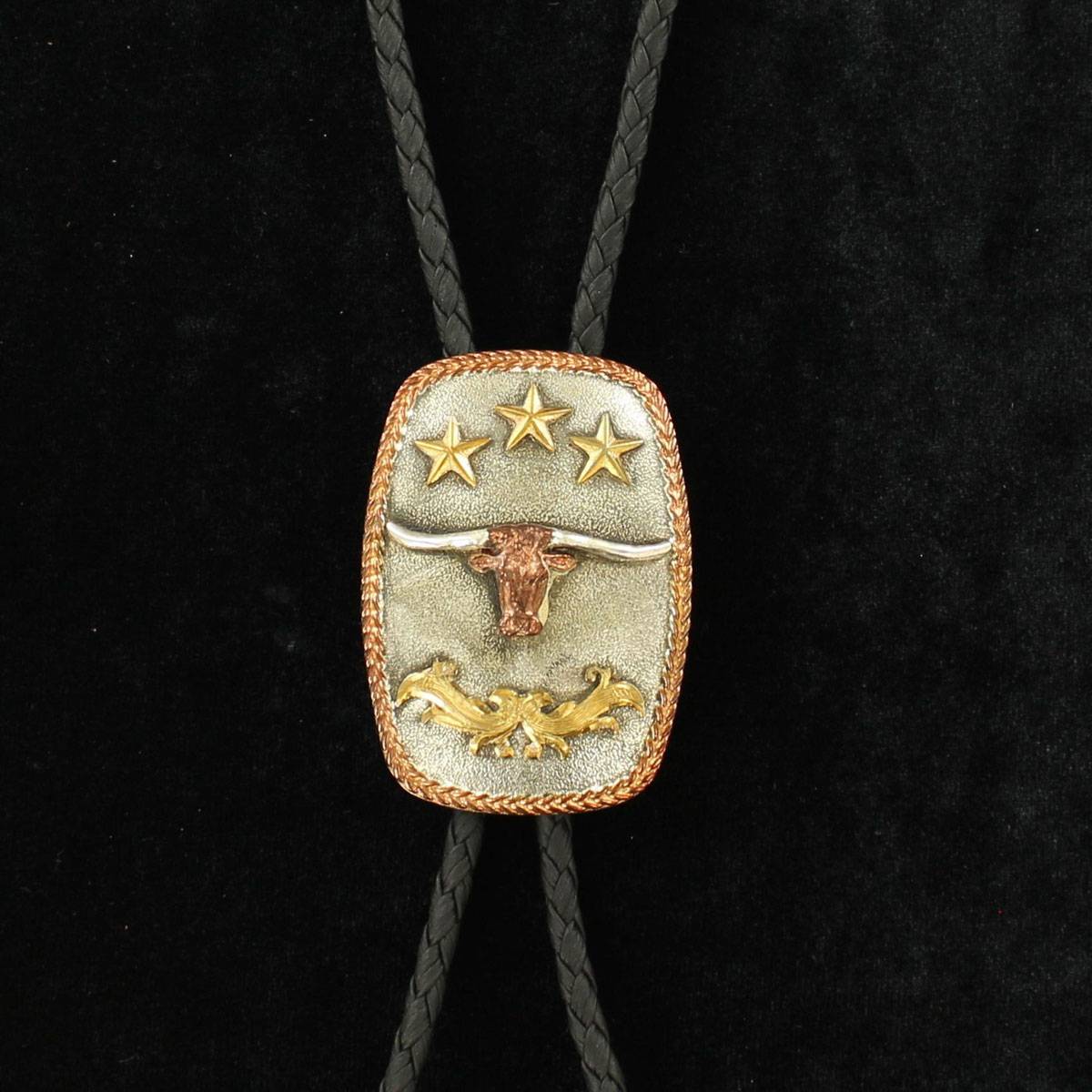 Crumrine Rectangle Rope Edge Star And Longhorn Bolo Tie