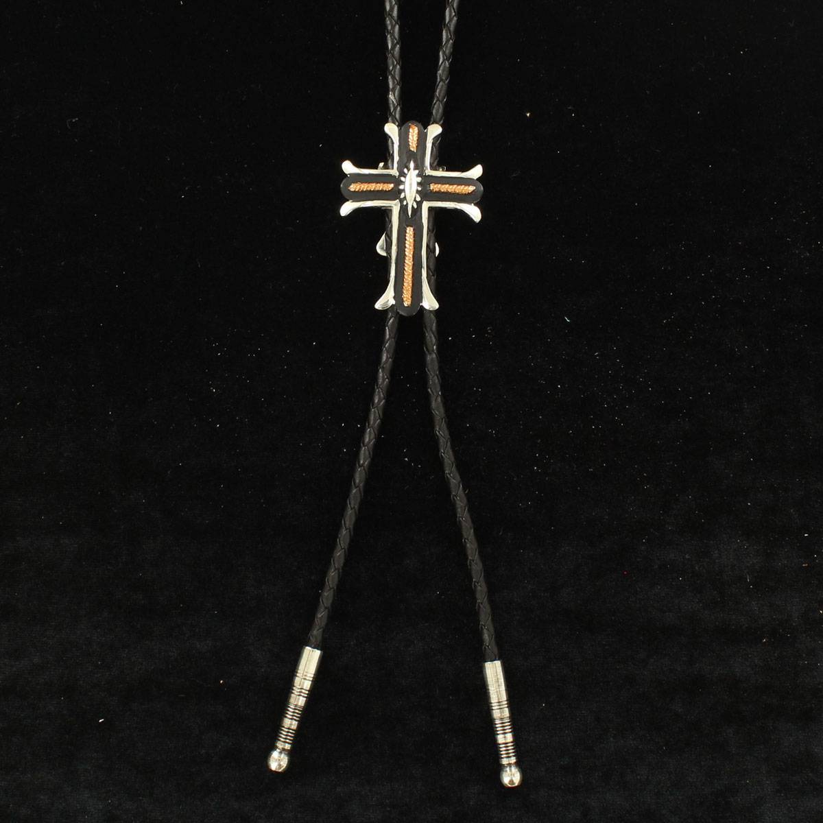 Crumrine Three Tone Cross Oval Center Bolo Tie