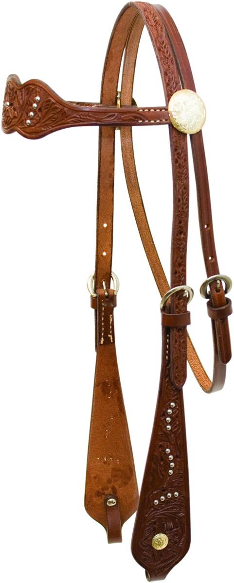 Action Triple Scalloped Dots Floral Tooled Browband Headstall