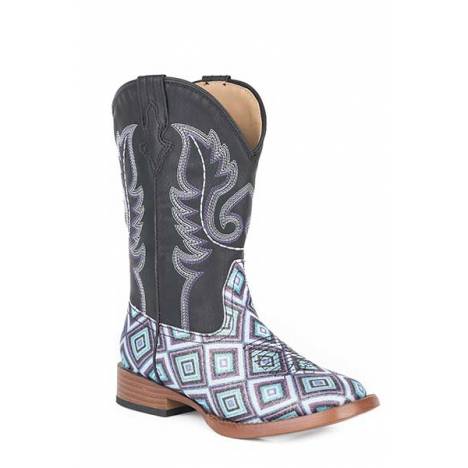 Roper Kids Glitter Diamonds Bling Wide Square Toe Cowgirl Boots