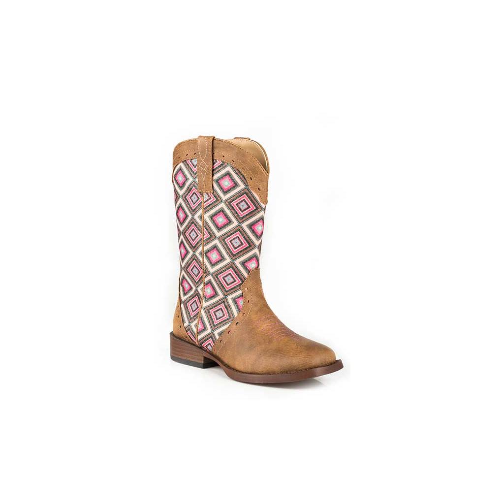 Roper Kids Glitter Geo Bling Wide Square Toe Cowgirl Boots