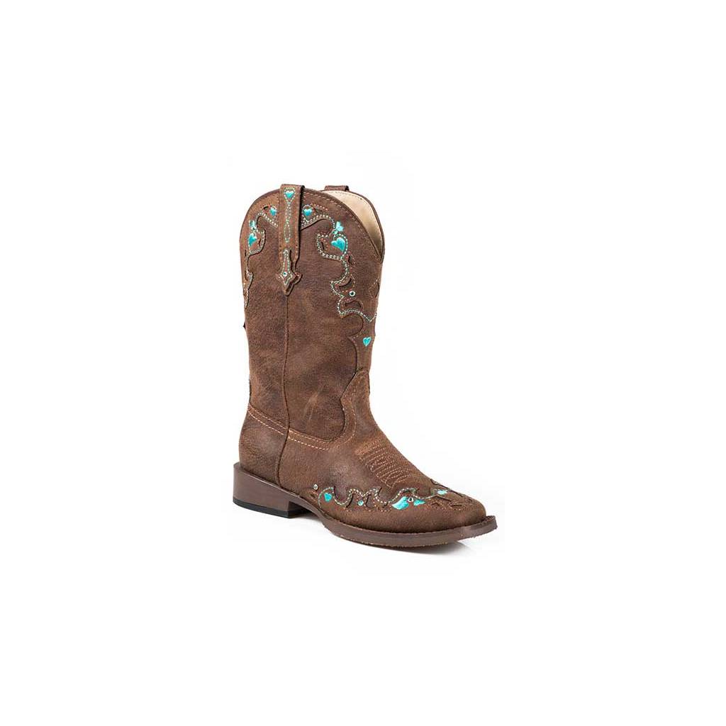 Roper Kids Hearts Bling Wide Square Toe Cowgirl Boots