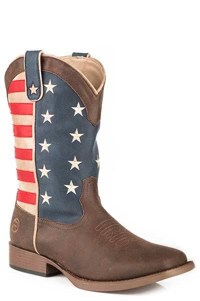 Roper Mens American Patriot Wide Square Toe Cowboy Boots