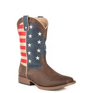 Roper Mens American Patriot Wide Square Toe Cowboy Boots