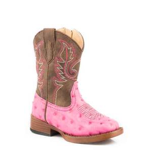 Roper Toddler Annabelle Wide Square To Faux Ostrich Cowgirl Boots