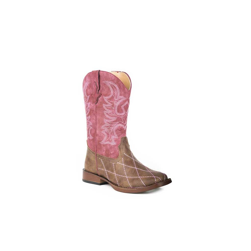 Roper Youth Girls Cross Cut Wide Square Toe Cowgirl Boots