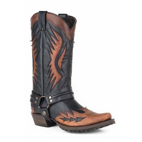 Stetson Mens Biker Outlaw Toe Lug Sole Cowboy Boots