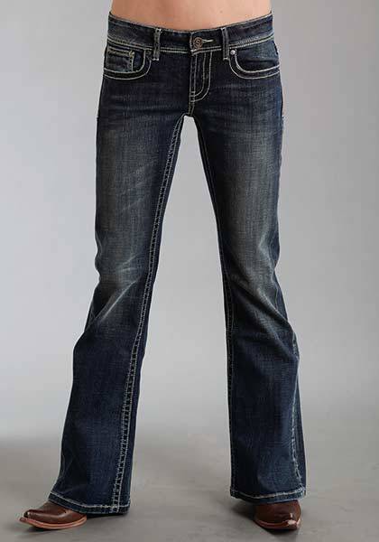 Stetson Ladies 816 Fit Double Row Rhinestones Back Pocket Flared Leg Jeans