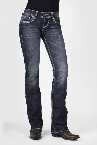Stetson Ladies Dark Wash Heavy Contrast Metallic Stitching Boot Cut Jeans