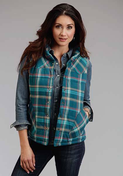 Stetson Ladies Fall II Ombre Plaid Quilted Vest - Teal