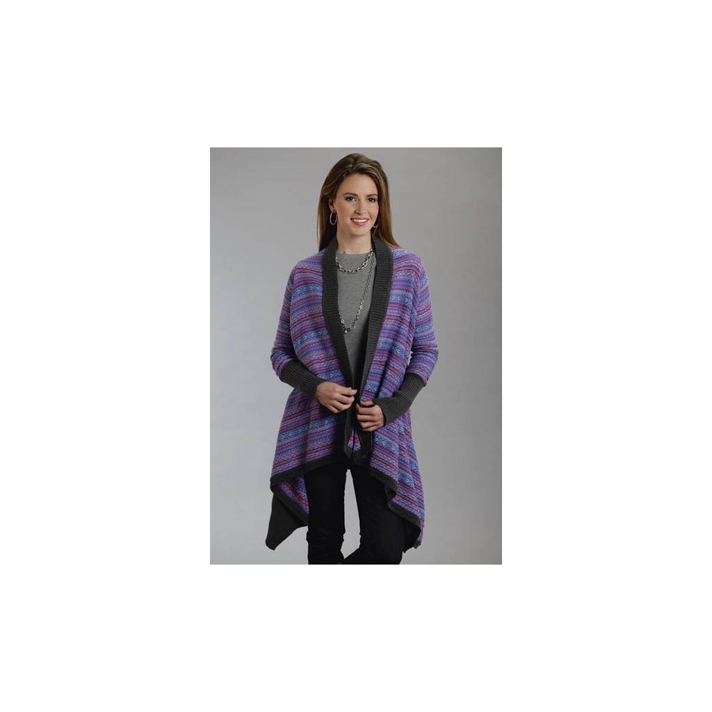 Stetson Ladies Fall III Flower Intarsia Asymetrical Cardigan