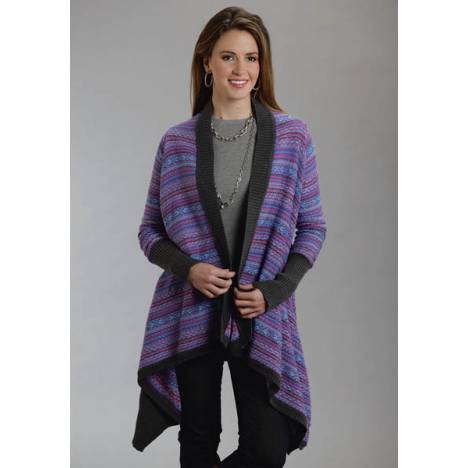 Stetson Ladies Fall III Flower Intarsia Asymetrical Cardigan