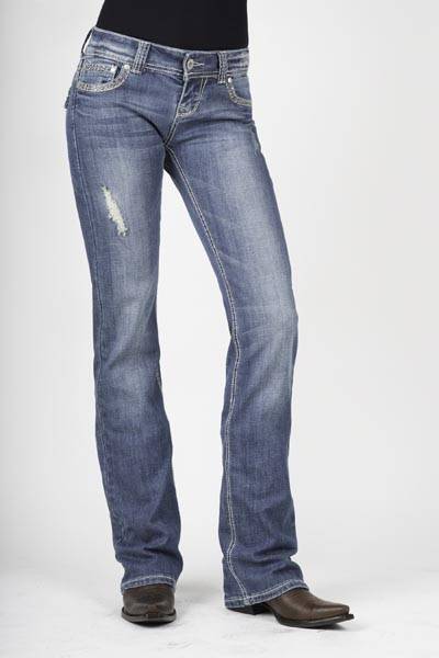 Stetson Ladies Medium Light Wash Fancy Rhinestones Embrd Boot Cut Jeans