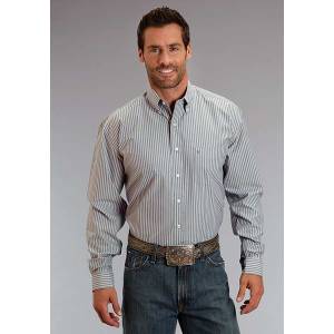 Stetson Mens Candy Stripe Pocket Long Sleeve Button Shirt - Grey