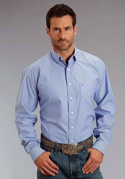 Stetson Mens Candy Stripe Pocket Long Sleeve Button Shirt - Periwinkle