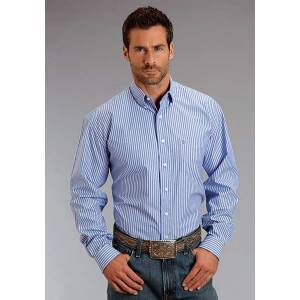 Stetson Mens Candy Stripe Pocket Long Sleeve Button Shirt - Periwinkle