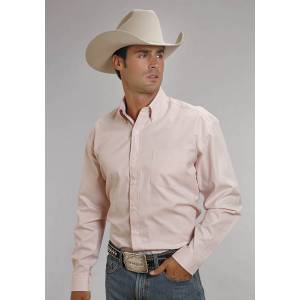 Stetson Mens End On End Pocket Long Sleeve Button Shirt - Pink