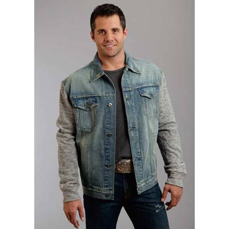 Stetson Mens Holiday Knit Sleeve Stretch Denim Jacket