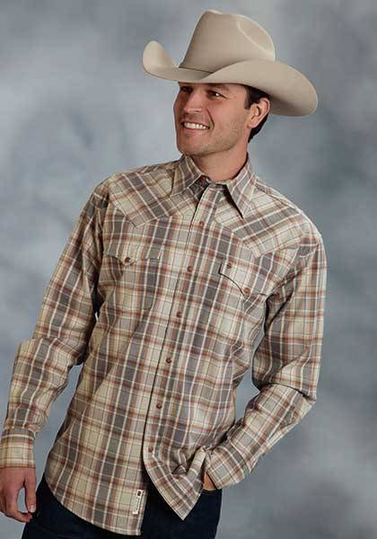 Stetson Mens Original Rugged Brushed Twill Plaid Long Sleeve Snap