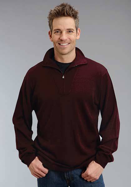 Stetson Mens Original Rugged Wool Sweater Knit Pullover - Wine