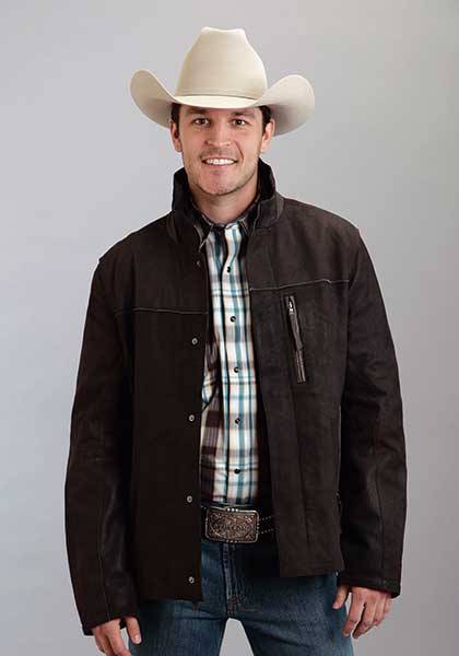 Stetson Mens Sueded Smooth Leather Trim Jacket