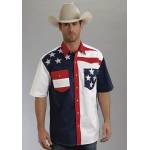 Roper Mens Americana Colorblock Flag Short Sleeve Snap Shirt
