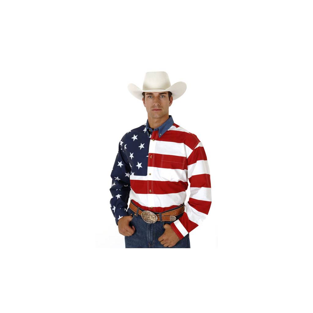 Roper Mens Patriotic Stars & Stripes American Flag Long Sleeve Button Shirt