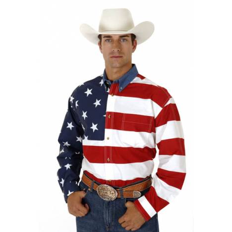 Roper Mens Patriotic Stars & Stripes American Flag Long Sleeve Button Shirt