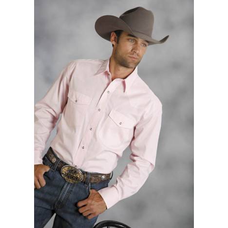 Roper Mens Poplin One Point Yoke Long Sleeve Variegated Snap Shirt - Pink