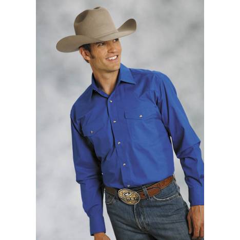 Roper Mens Poplin One Point Yoke Long Sleeve Variegated Snap Shirt - Royal