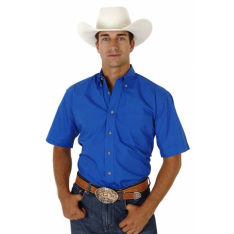 Roper Mens Poplin One Pocket Short Sleeve Variegated Button Shirt - Royal