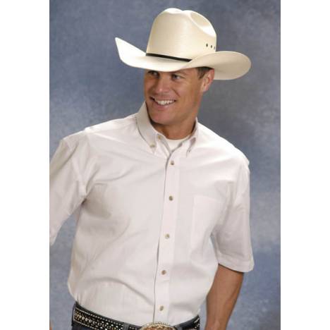 Roper Mens Solid Poplin Short Sleeve Variegated Button Shirt -White