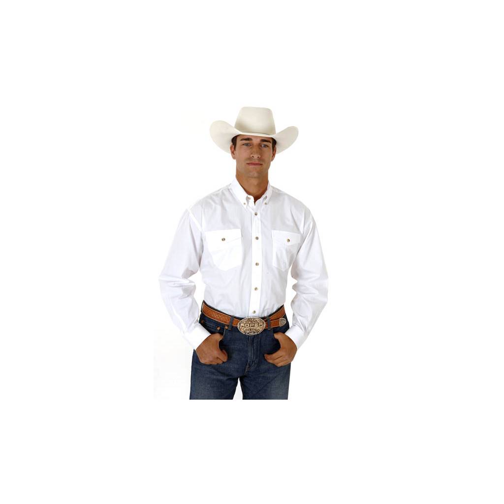 Roper Mens Tall Solid Poplin Western Long Sleeve Variegated Button Shirt - White