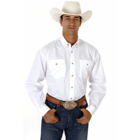 Roper Mens Tall Solid Poplin Western Long Sleeve Variegated Button Shirt - White