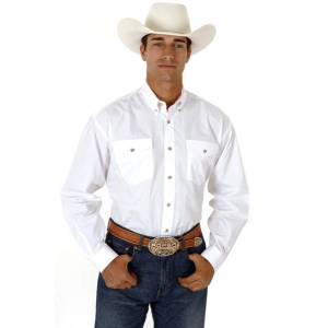 Roper Mens Tall Solid Poplin Western Long Sleeve Variegated Button Shirt - White