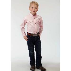 Roper Boys Solid Poplin Long Sleeve Variegated Button Shirt - Pink