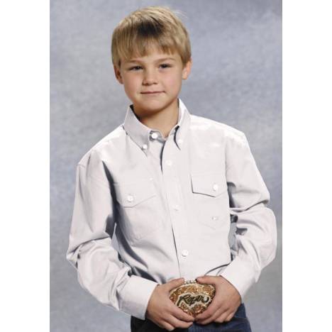 Roper Boys Solid Poplin Long Sleeve Variegated Button Shirt - White