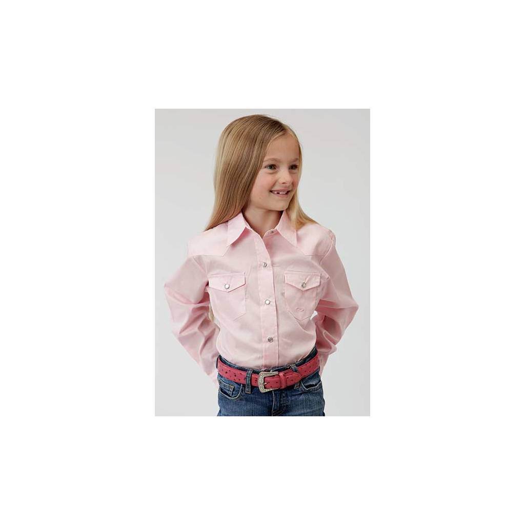 Roper Girls Poplin Long Sleeve Variegated Snap Shirt - Pink