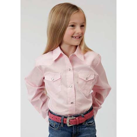 Roper Girls Poplin Long Sleeve Variegated Snap Shirt - Pink