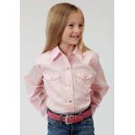 Roper Girls Poplin Long Sleeve Variegated Snap Shirt - Pink