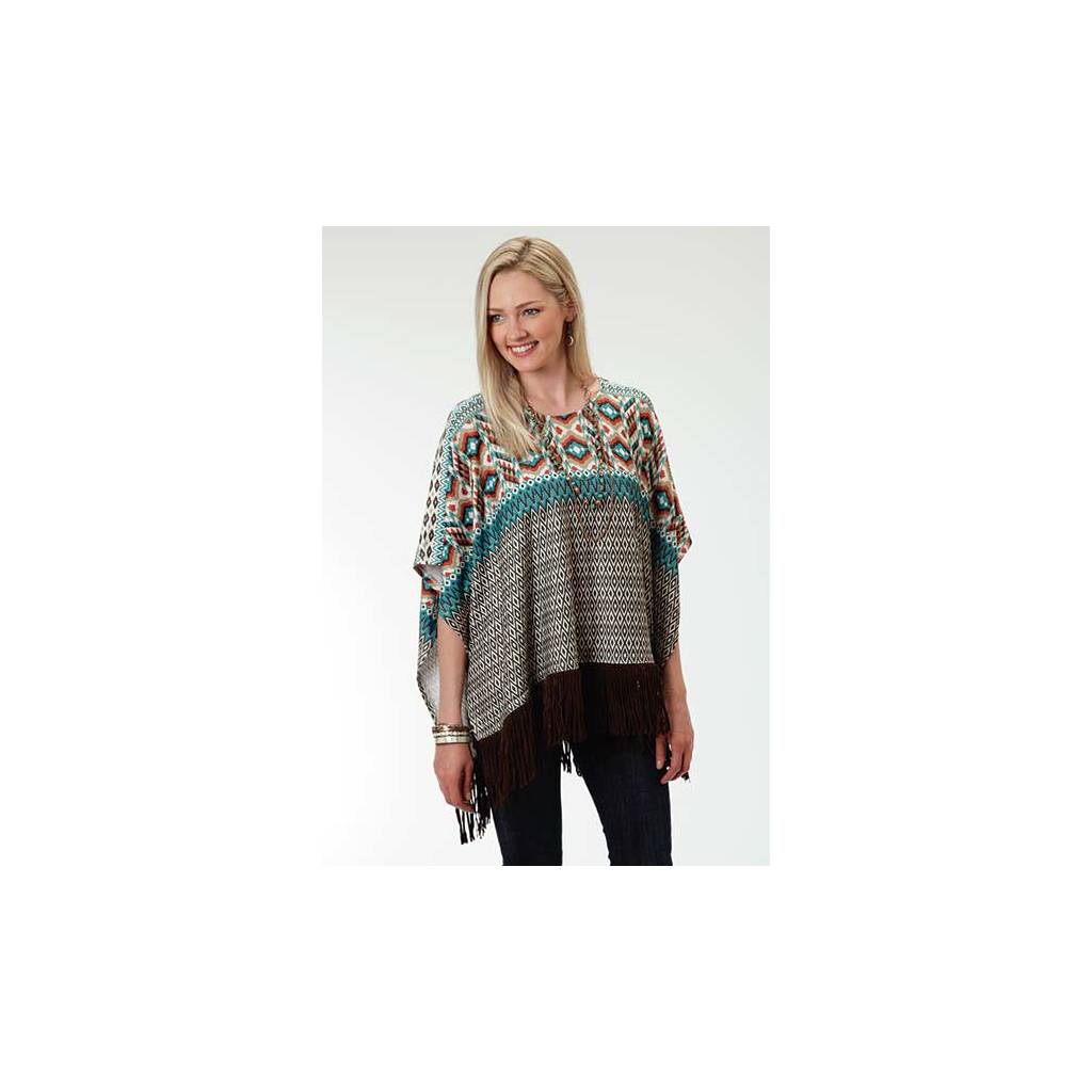 Roper Ladies Aztec Border Print Poncho