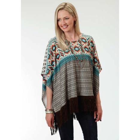 Roper Ladies Aztec Border Print Poncho