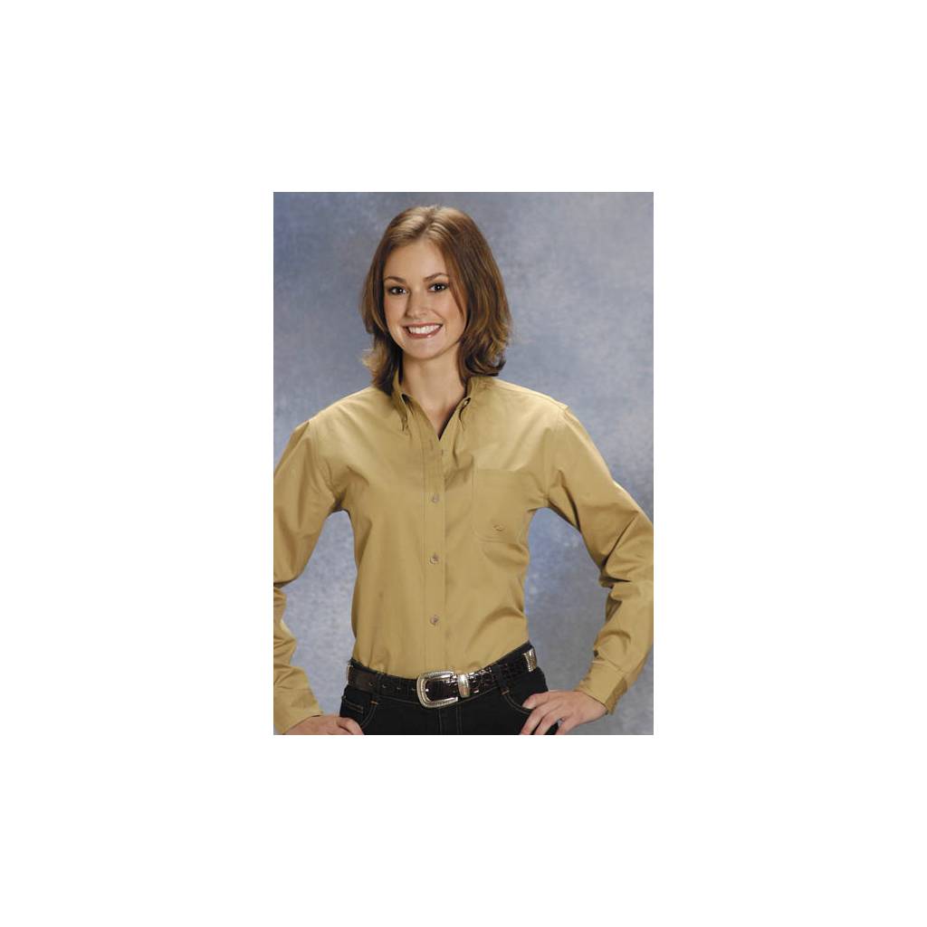 Roper Ladies Poplin Long Sleeve Variegated Button Shirt - Khaki