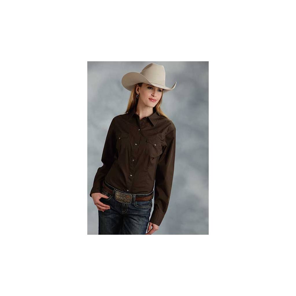 Roper Ladies Poplin Long Sleeve Variegated Snap Shirt - Brown