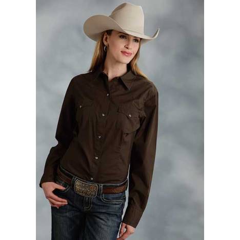 Roper Ladies Poplin Long Sleeve Variegated Snap Shirt - Brown